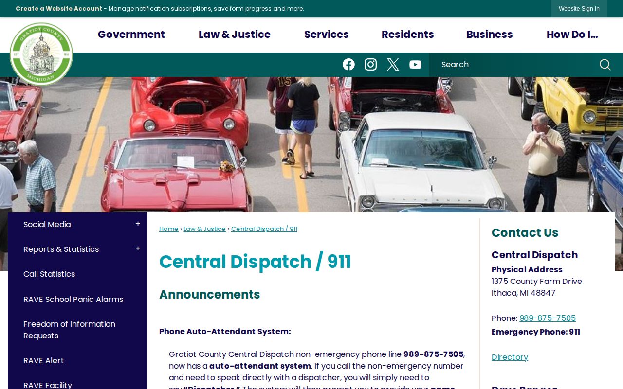 Gratiot County Central Dispatch official public-safety contact page