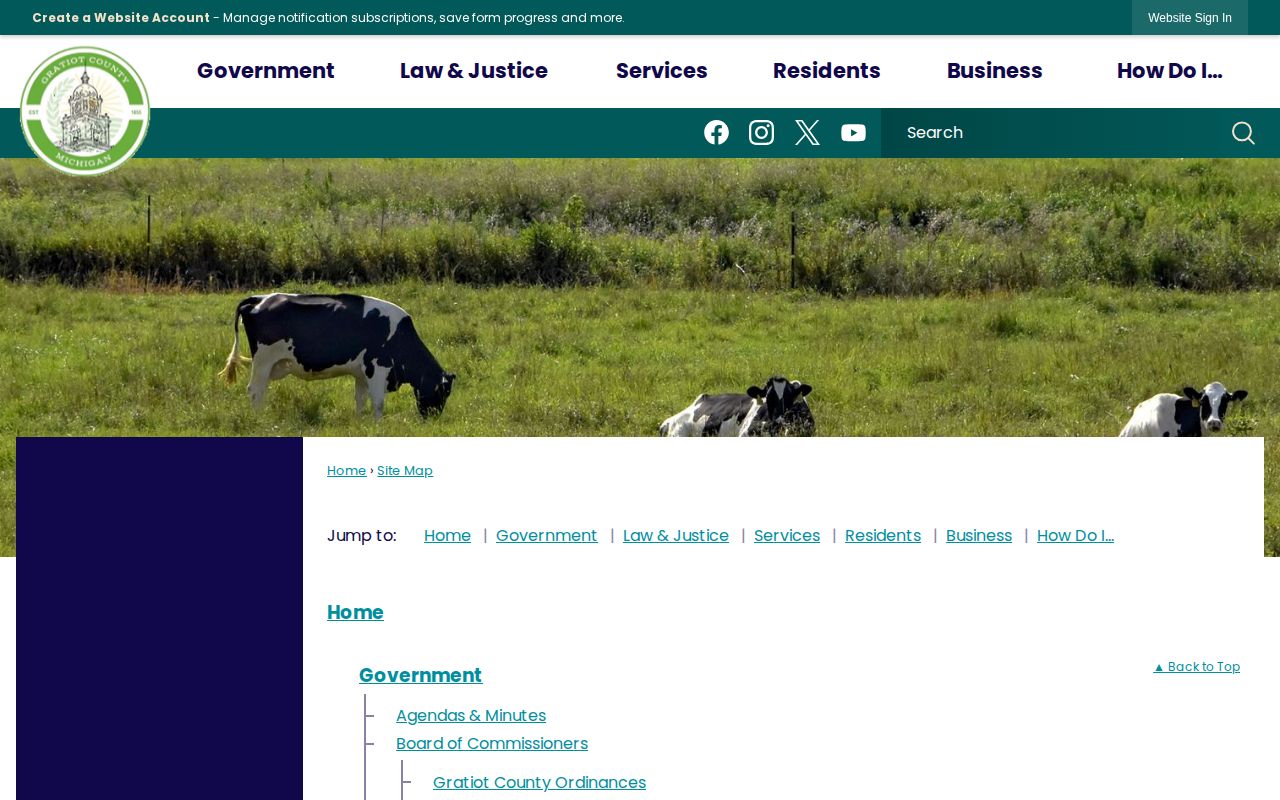 Gratiot County official sitemap used to check for a public wanted-list page